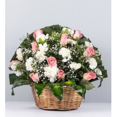 Basket Of Roses And Carnations