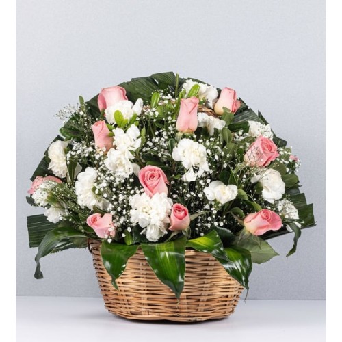 Basket Of Roses And Carnations