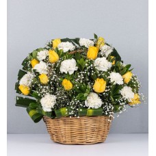 Basket Of Yellow Roses And Carnations