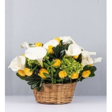 Basket of Calla Lilies and Yellow Roses