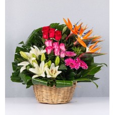 Mixed Basket Of Roses And Lilies