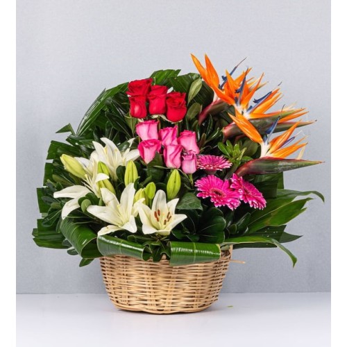 Mixed Basket Of Roses And Lilies