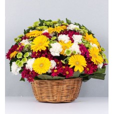 Basket Of Yellow Gerberas, Lily And Carnation