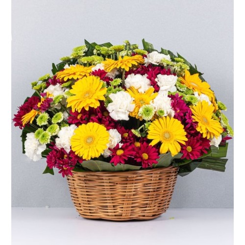 Basket Of Yellow Gerberas, Lily And Carnation