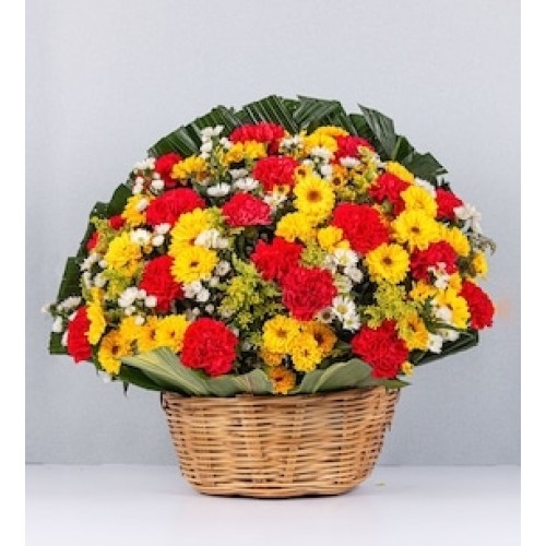 Basket of Red Carnation and Yellow Daisy