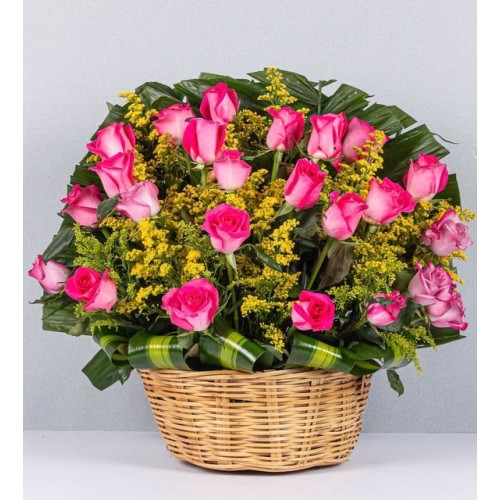 Basket Of Topaz Roses And Solidago