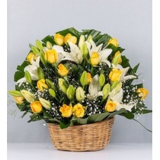 Basket Lily White and Yellow Rose