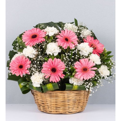 Basket Of Pink Gerberas And White Detail