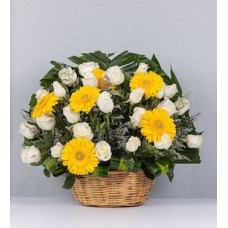 Basket Yellow Gerbera and White Rose