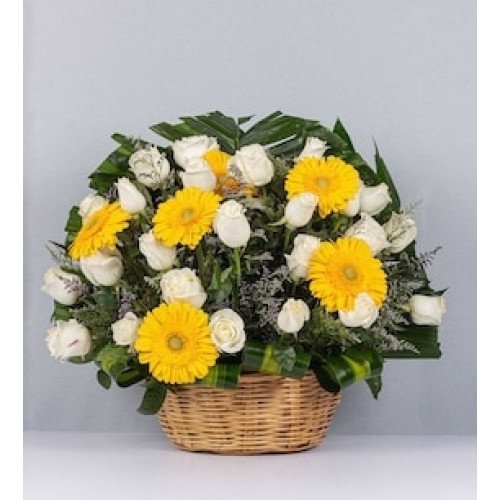 Basket Yellow Gerbera and White Rose