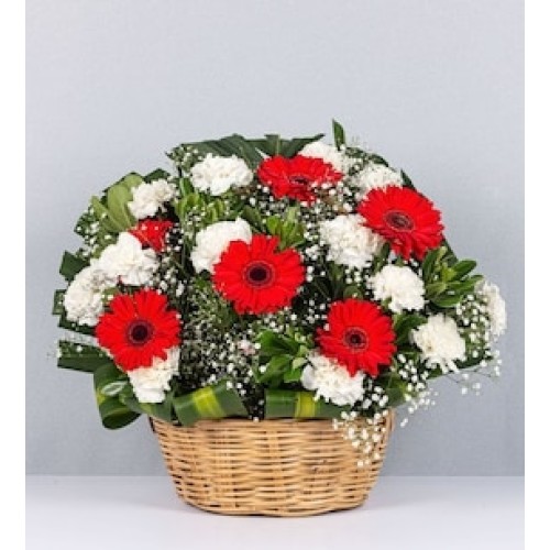 Basket of Red Gerberas and Carnations