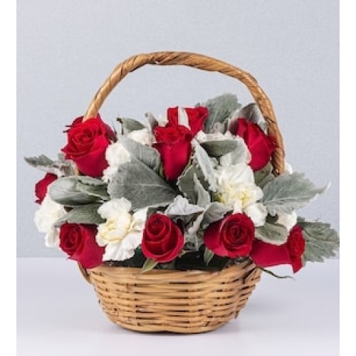 Basket Jr Red Rose and White Carnation