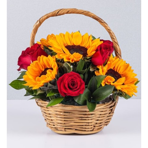 Basket Jr Sunflowers And Roses