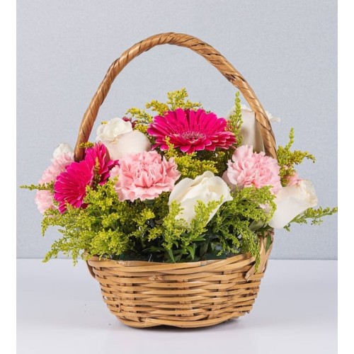 Basket Jr Gerberas And White Roses