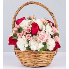 Basket Jr White Carnations And Mini Roses