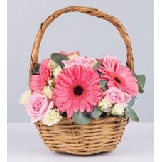 Basket Jr Pink Gerbera and Mini White Rose