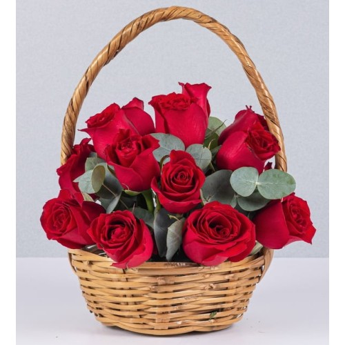 Basket Jr Red Rose And Eucalyptus
