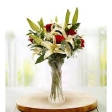 Red Roses with lilies