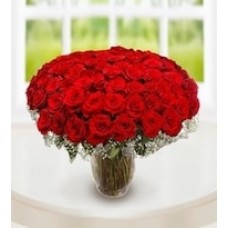 100 Red Roses in Vase