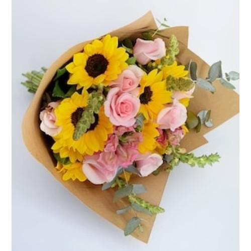 Sunflowers and Pink Roses