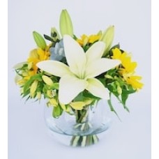 Fishbowl with Lilies and Sunflowers