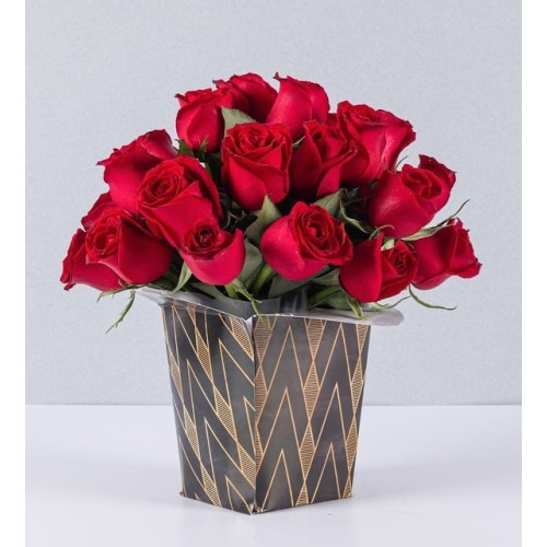 25 Red Roses in Arlequin Box