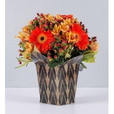 Arrangement of orange Gerberas with Hypericum
