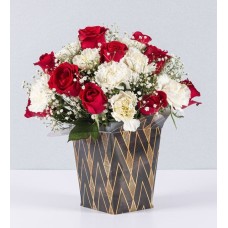 Red Roses With Carnation Details