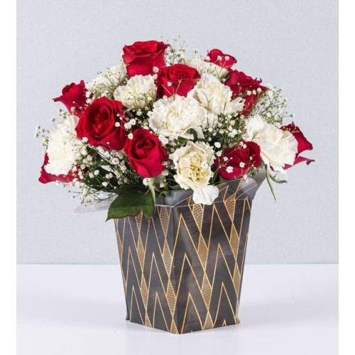 Red Roses With Carnation Details
