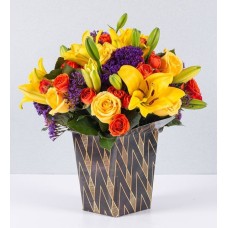 Arrangement Of Yellow Lilies With Autumn Flowers
