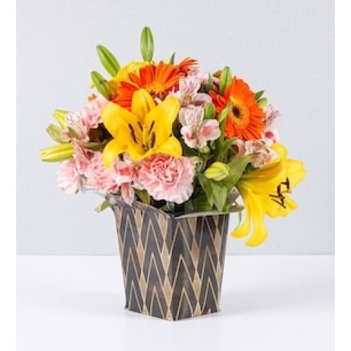 Arrangement of Gerberas with Yellow Lilys