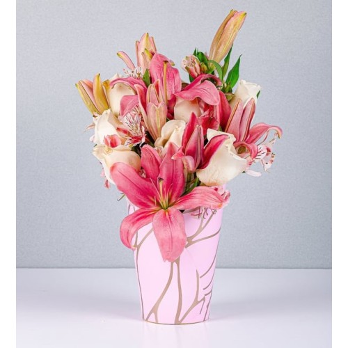 Deco Box Lily Pink And White Rose