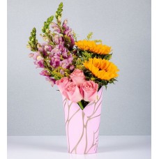 Lilac Snapdragons, Pink Roses and Sunflowers in the Pink Box