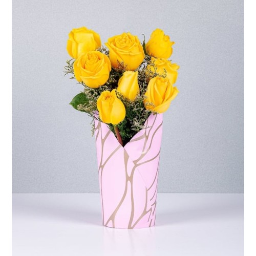 Deco Box With Yellow Roses And Limonium
