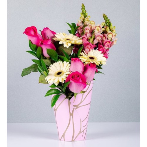 Pink Topaz And White Gerbera Deco Box