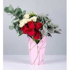 Deco Box Red Roses and Mini White Rose