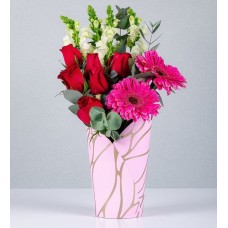 Deco Box Red Rose And Fuchsia Gerbera