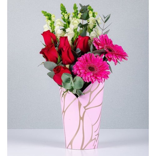 Deco Box Red Rose And Fuchsia Gerbera
