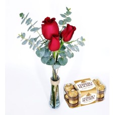 3 Red Roses And Ferrero Chocolates