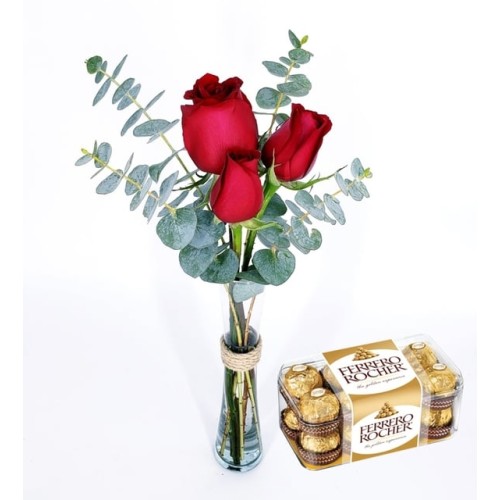 3 Red Roses And Ferrero Chocolates