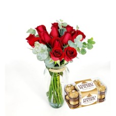 12 Red Roses And Ferrero Chocolates