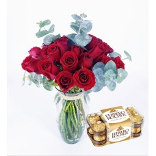 24 Red Roses And Ferrero Chocolates