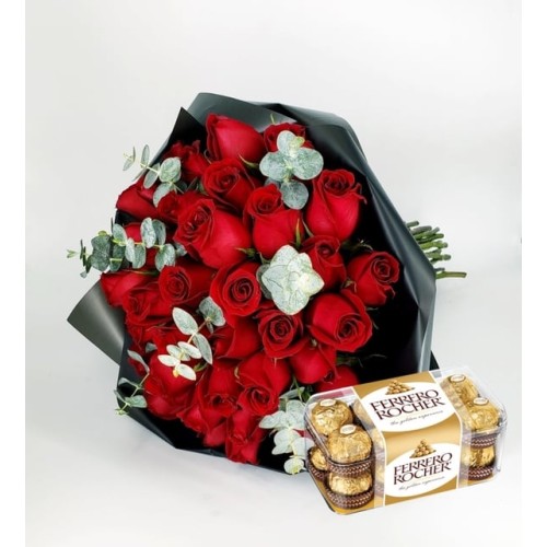Bouquet 40 Red Roses And Ferrero Chocolates