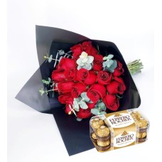 Bouquet Of 24 Red Roses And Ferrero Chocolates
