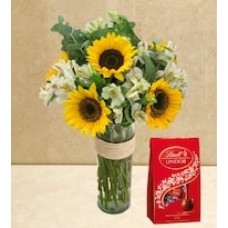 Mini Sunflowers, Astromelia and Lindt 120g