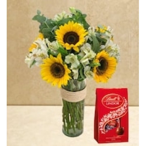 Mini Sunflowers, Astromelia and Lindt 120g