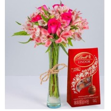 Roses, Astromelias And Lindt
