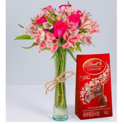 Roses, Astromelias And Lindt