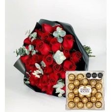 Bouquet 40 Roses And Ferrero 24 Pieces