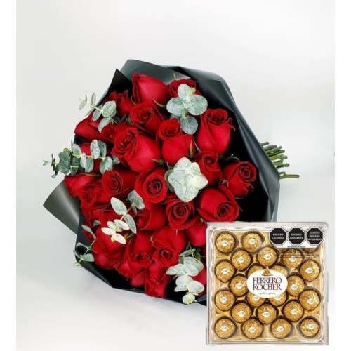 Bouquet 40 Roses And Ferrero 24 Pieces